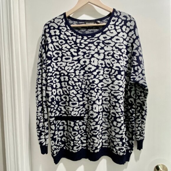 (7) - Nina Leonard Leopard Print Silver Metallic Knit Crewneck Sweater 2X - Picture 1 of 9